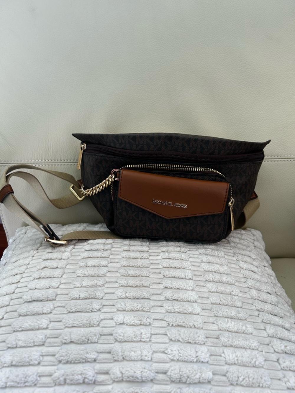 Michael Kors Brown & Tan Signature Monogram Belt Bag